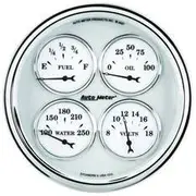 Autometer Old Tyme White II Quad Gauge Fuel/Water/Oil Pressure/Volt - LEVEL - 5 EMP, O/PRESS, 5 Inch, AU1210