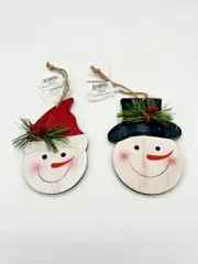 Snowmen Wooden Ornaments Set of 2 Evergreen Enterprises