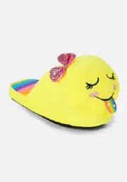 Justice Girl's Emoji Rainbow Slippers Plush Slipper Shoes Girl Shoe Size 2-3 NEW