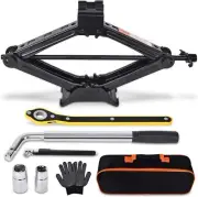 Car Jack Kit Scissor for 2 Ton (4409 lbs) Tire Tool Black