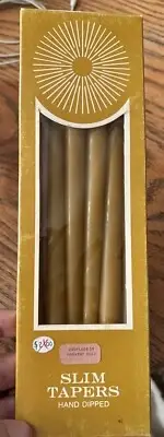 Vintage Gibson 1/2"x 10" Tiny Taper Slim Skinny Candles 6 Hand Dipped USA -Gold