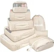 [GOOSOM] 8 Set Packing Cubes, Travel Essentials for Carry on Luggage, Suitcase Organizer Bags Set for Travel Accessories in 4 Sizes(Extra Large, Large, Medium, Small)，Cream