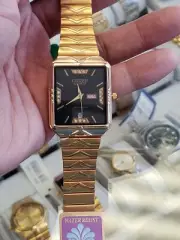 Citizens Men's Gold Nugget Watch Square Day & Date Black Dial New High Quality!
