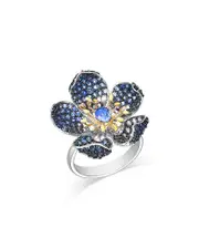 Bloomingdale's Fine Collection Blue Sapphire (2.88 ct. t. w.) & Diamond (0.05 ct. t. w.) Flower Ring in 14K Yellow & White Gold