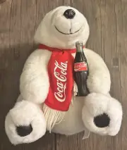 1993 Vintage Coca-Cola Polar Bear Plush Stuffed Animal Holding Coca-Cola Bottle