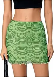 [Verdusa] Women's Floral Mesh Overlay Elastic Waist Bodycon Mini Skirt