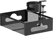 Under Desk Storage Drawers | 360-Degree Under Desk Organizer with Cup Holder | Rotating Desktop Stationery Shelf for Phones Water Bottles Headphones Chargers Notebooks