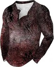 [HWDDOM] Shirts for Men Printed Button T Shirt Fashion Casual Work Long Sleeve Shirts for Men Mens Long Sleeve Tee