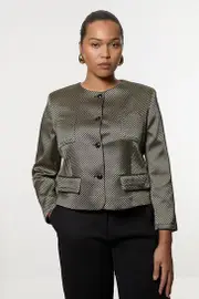 Plus Size Geo Jacquard Tailored Jacket