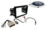 Double ISO DIN Stereo Dash Kit, Wiring Harness & Ford Emblem Reverse Camera (for: Ford)