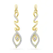 10k Yellow Gold Round Diamond Abstract Leaf Dangle Earrings 1/4 Cttw