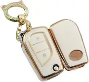 ontto Car Key fob Cover Fit for Toyota Aygo Yaris Corolla Auris Avensis Hilux Rav4 2010-2020 Flip Key case Shell Smart Key Holder Bag Keychain Keyring Accessories 2 Buttons Beige