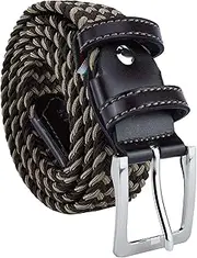 [GRESEL] Braided Men's and Women's Belt, Made of Elastic Fabric with Inserts Made of Genuine Leather, Dark brown and beige, 110 (46-50)