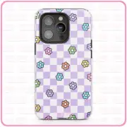 Checkered Flowers (Purple) iPhone Case Tough Pro 13 Max 16 15 14 MagSafe
