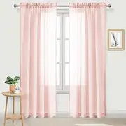 DWCN Sheer Curtains Semi Transparent Voile Rod Pocket Curtains for Bedroom and Living Room, Blush Pink, 132 x 214 cm Long, Set of 2 Panels