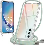 Mobile Phone Lanyard Case with Strap for Samsung Galaxy A34 5G, Mobile Phone Lanyard Case for Hanging, Transparent TPU Shockproof Silicone Mobile Phone Case with Chain for Samsung A34 5G,