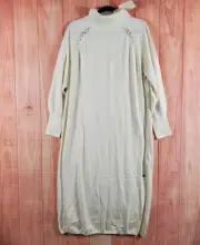 Ted Baker Malorri Knit Sweater Dress Women 5 Ivory Viscose Turtleneck 3/4 Sleeve