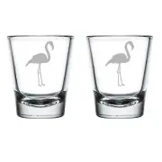 Set of 2 Shot Glasses Glass Flamingo