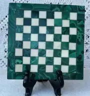 VTG Artisan Malachite & Stone Inlay Chess Checkers Board 12” Square *Board Only*