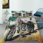 Nostalgic Motorcycle Oil Painting Doona/Duvet Cover Double/Queen Bedding Set
