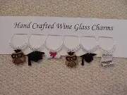 "GRADUATION " #2 SET OF 6 HAND CRAFTED WINE GLASS CHARMS