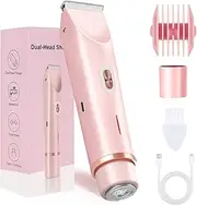 [ZCOINS] 2-in-1 Dual Head Electric Razor Shaver for Women Lady, Rechargeable Waterproof Electric Bikini Trimmer for Girls Women Body Face Legs Underarm Hairs, Pink