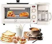 3-in-1 Breakfast Station, 1100W Electric Breakfast Maker with Coffee Maker, 100-230° Temperature Control & 60min Timing, 12L Multifunctional Countertop Mini Oven for Home Kitchen