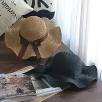 在飛比找樂天市場購物網優惠-韓國手工編織波浪邊草帽蝴蝶結沙灘遮陽帽海邊度假拍照太陽帽子女