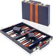 Backgammon Set for 2 Players, 11 Inch Backgammon Case with Complete Accessories, Portable Travel Play Set Backgammon with Carry Handle Backgammon Sets for Adults (Navy Blue)