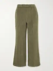 [Suzie Kondi] Suzie Kondi - Fili Kick Cropped Cotton-blend Terry Flared Pants - Army green - x small x small Green