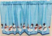 Joyful Snowmen Tier Pair 58Wx24L Winter Snowmen Scarf Top Hat Happy Blue