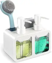 Kitchen Hand Soap and Dish Soap Dispenser Set, CAUWSAI Dual Soap Dispenser with Sponge Caddy and Brush Holder 4-in-1 Organizer for Kitchen Sink Countertop, Useful Kitchen Gadgets - White