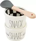 Mud Pie Snack Share Tidbit Set, ramekin 2" x 3" dia | spoon 4", WHITE