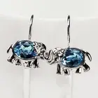 18K White Gold GF Made With Swarovski Crystal Aquamarine Elephant Hoop Earrings