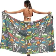 [RPLIFE] Playful Summer Doodles Bathing Suit Cover Sarong Wrap, Beach Cover Up Sarong Women, Sarong Pool, Summer Skirt Wrap