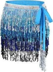 Boho Belly Dance Sequin Tassel Hip Multilayer Wrap Fringe Sparkly Belt Party ...