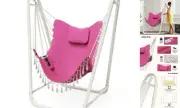 Hammock Chair with Stand,Heavy-Duty Hanging Chair with Stand, for Indoor Pink