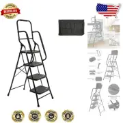 4-Step Portable Ladder | Steel Frame, 500 lbs Load, Non-Slip Design & Tool Bag