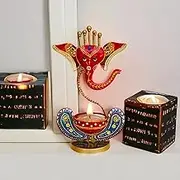 Vipron Iron Blue T Light Candle Holder Ganesh Design for Home Decor Spiritual and Elegant Accent