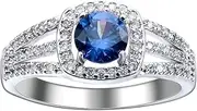 [VPbao] Plated 925 Sterling Silver Ring Round Crystal CZ Wedding Rings Blue