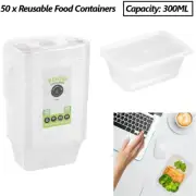 50x Takeaway Food Containers With Plastic Lid Reusable Meal Prep Lunch Box 300ML