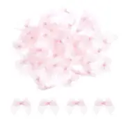 50Pcs Mini Light Pink Ribbon Bow with Pearl 1" Ribbon Flowers Applique