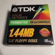 NEW 10 TDK 3.5 High Density Floppy Disk 1.44MB IBM Pc & Compatibles