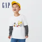 GAP 男童裝 GAP X SNOOPY史努比聯名 純棉假兩件長袖T恤-白色(740352)