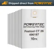 POWERTEC 75037-P2 Filter Bags for Festool 496187 Fits CT 26, 10 PK