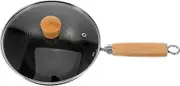 ULTECHNOVO 1Set Non Stick Wok with Lid for Gas Stove Frying Pan for BBQ Vegetables and Meats Easy to Clean Kitchen Cookware