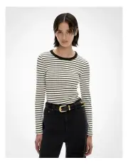 [Witchery] Crew Rib Longsleeve Top in Black Stripe