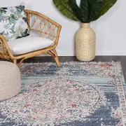 Brand Ventures Salsa Hollow Medalion Transitional Navy & Multi Rug
