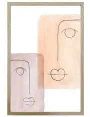 [Willow & Silk] Large Abstract Faces Framed Print Wall Art in Multi