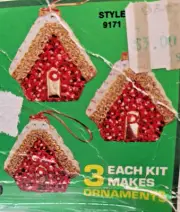 Fibre-Craft GINGERBREAD COTTAGE Green Sequin Bead Vintage Christmas Ornament Kit